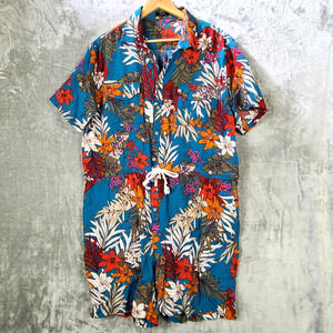 Coofandy Mens Hawaiian Floral Romper Tie Waist Button Up Beach Festival Size XXL